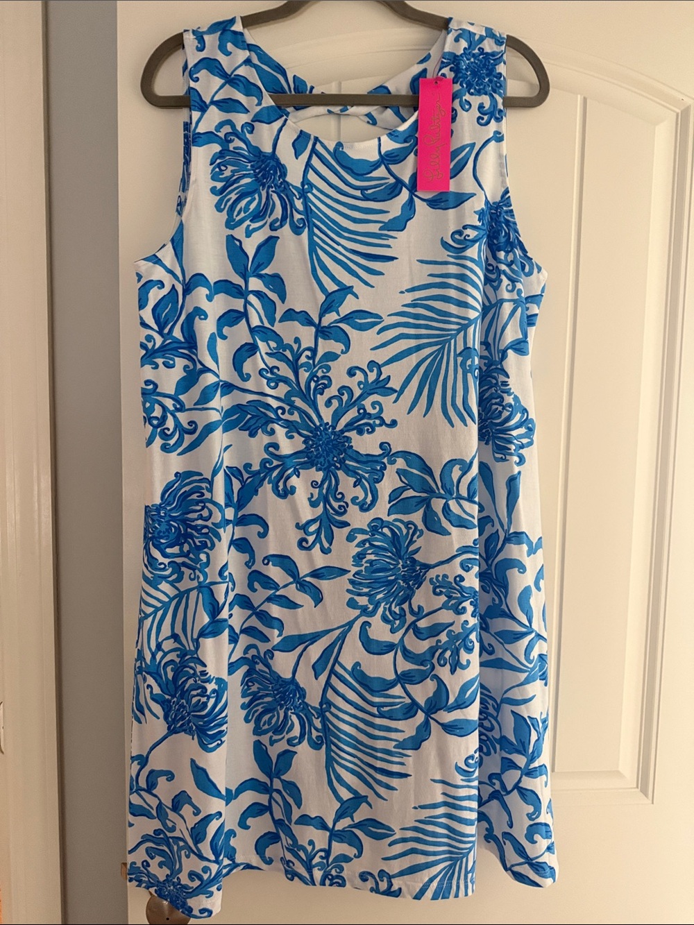 Lilly Pulitzer White Dress with Blue Tropical Print